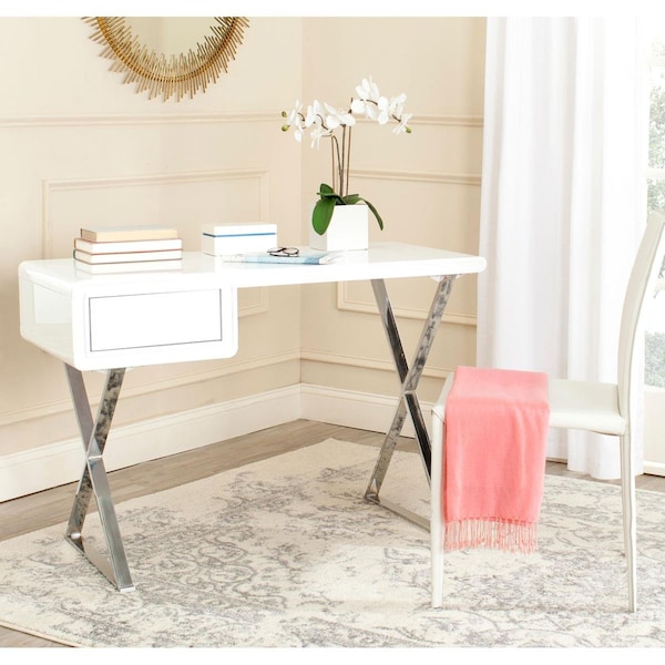 Safavieh Hanover Desk, White & Chrome FOX2207A - main